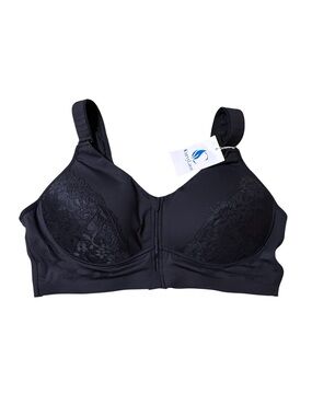 CurvyLace Black Bra 4XL Plus Size Wirefree Front Closure Comfort Full Cov Lace